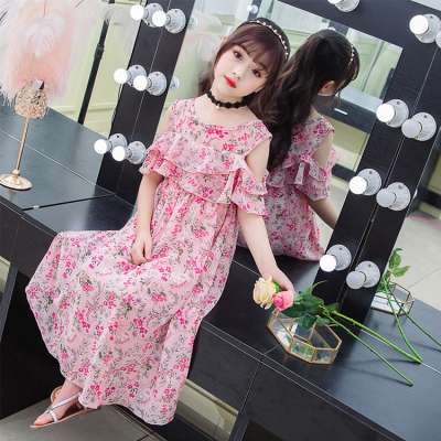 New fashion little girl model Floral chiffon dress sleeveless princess girl one piece dress