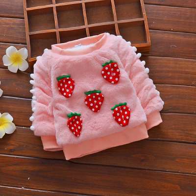 2020 New Cute rabbit wool Baby Girl strawberry Pattern Knitted Pullover Hooded Sweater