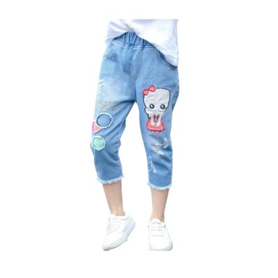 Baby Girls latest design ankle-length fancy stylish cotton jeans pants for Children